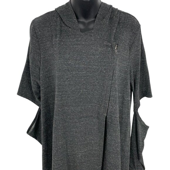 Terez Women Gray Sweater Jacket Top Large Short Sleeve Cut Out Asymmetrical New - Picture 2 of 11